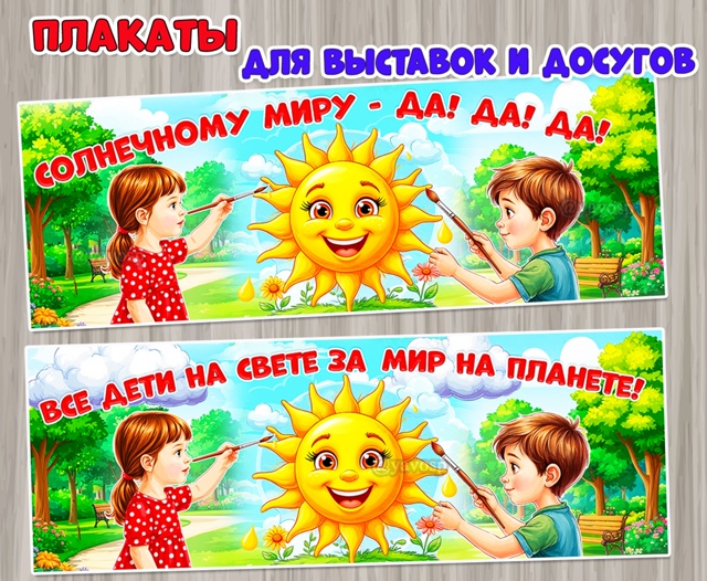 Плакаты для оформления выставок и досугов, посвященных теме мира: