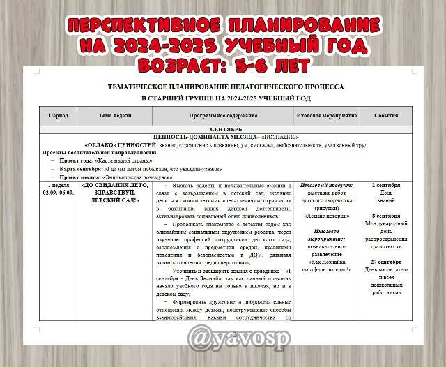 Перспективное планирование на 2024-2025 учебный год