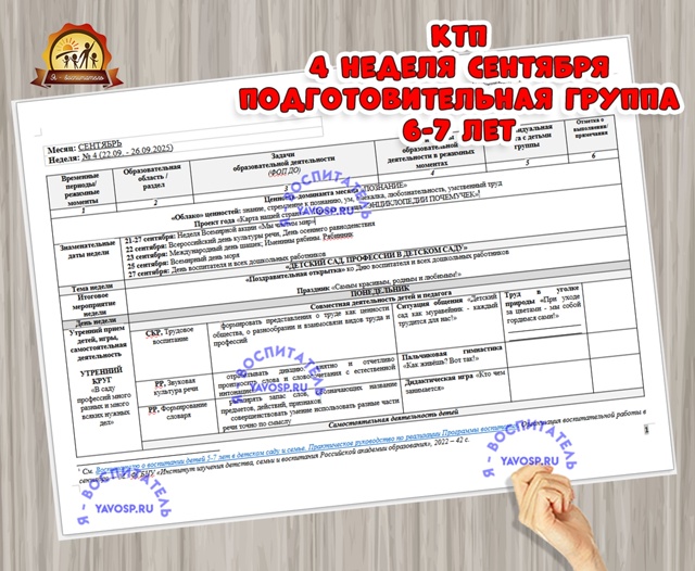 КАЛЕНДАРНО-ТЕМАТИЧЕСКИЙ ПЛАН ОБРАЗОВАТЕЛЬНОЙ ДЕЯТЕЛЬНОСТИ В ПОДГОТОВИТЕЛЬНОЙ К ШКОЛЕ ГРУППЕ