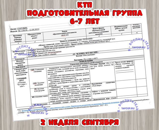 КАЛЕНДАРНО-ТЕМАТИЧЕСКИЙ ПЛАН ОБРАЗОВАТЕЛЬНОЙ ДЕЯТЕЛЬНОСТИ В ПОДГОТОВИТЕЛЬНОЙ К ШКОЛЕ ГРУППЕ