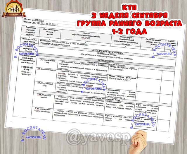 КАЛЕНДАРНО-ТЕМАТИЧЕСКИЙ ПЛАН ОБРАЗОВАТЕЛЬНОЙ ДЕЯТЕЛЬНОСТИ В ГРУППЕ РАННЕГО ВОЗРАСТА (1-2 ГОДА)