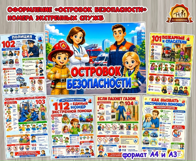 Оформление «Островок безопасности. Номера экстренных служб»