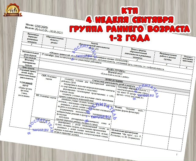 КАЛЕНДАРНО-ТЕМАТИЧЕСКИЙ ПЛАН ОБРАЗОВАТЕЛЬНОЙ ДЕЯТЕЛЬНОСТИ В ГРУППЕ РАННЕГО ВОЗРАСТА 1-2 ГОДА