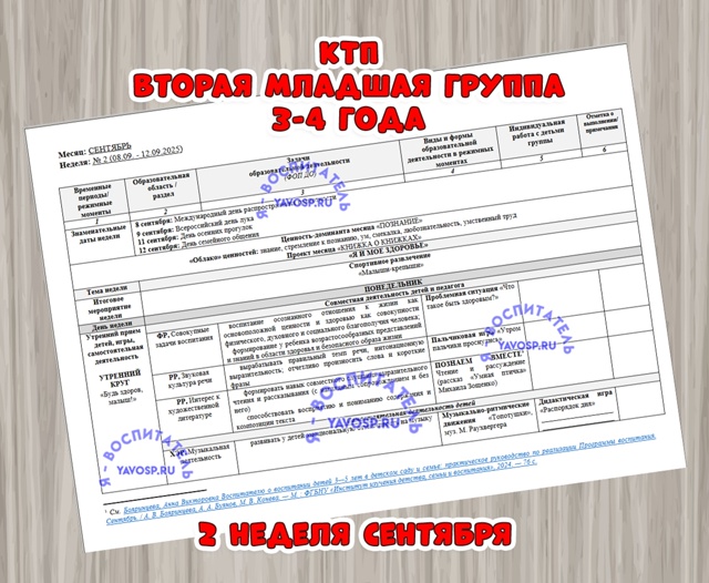 КАЛЕНДАРНО-ТЕМАТИЧЕСКИЙ ПЛАН ОБРАЗОВАТЕЛЬНОЙ ДЕЯТЕЛЬНОСТИ ВО ВТОРОЙ МЛАДШЕЙ ГРУППЕ (3-4 года)