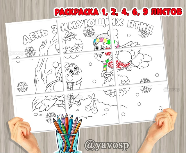 Гигантская раскраска ко Дню зимующих птиц