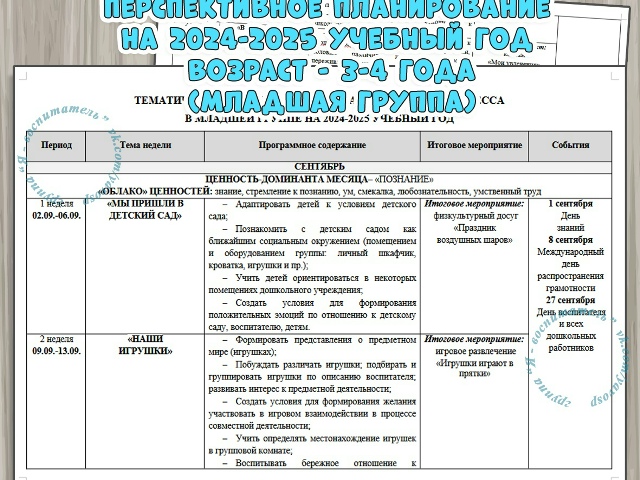 Перспективное планирование на 2024-2025 учебный год
