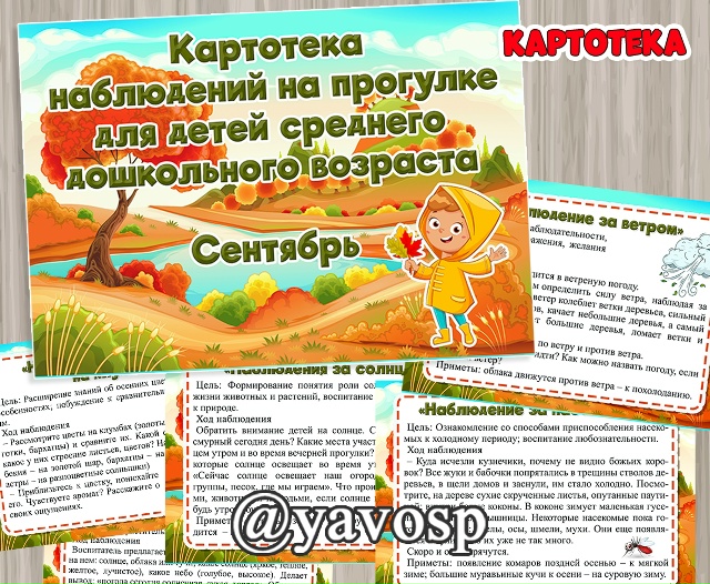 Картотека наблюдений на прогулке в сентябре.