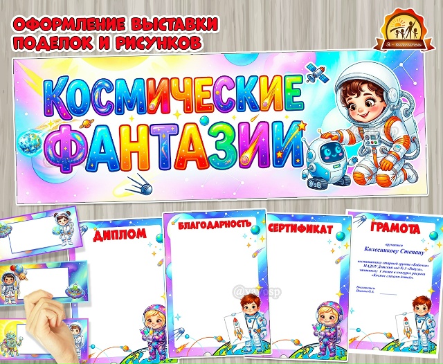 Оформление выставки поделок и рисунков ко Дню космонавтики