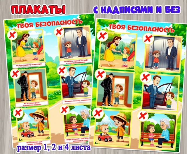 Плакат «Твоя безопасность» на 1, 2 и 4 листа с надписями и без.