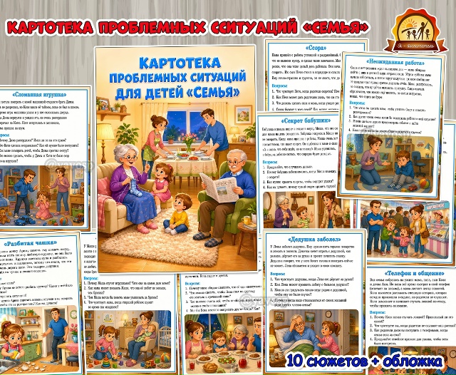 Картотека проблемных ситуаций с иллюстрациями для обсуждения с детьми «Семья»